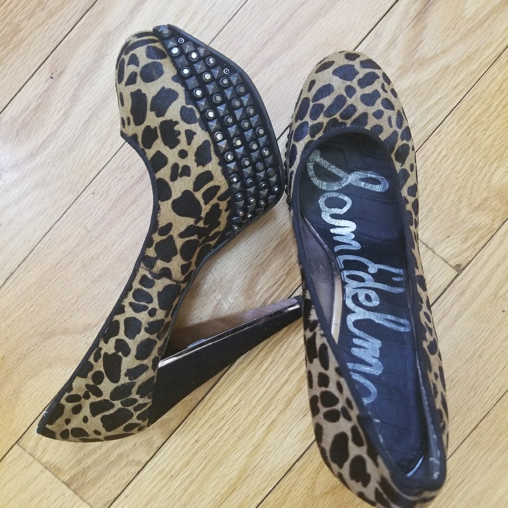 SAM EDELMAN CHEETAH STUDDED PLATFORM HEELS